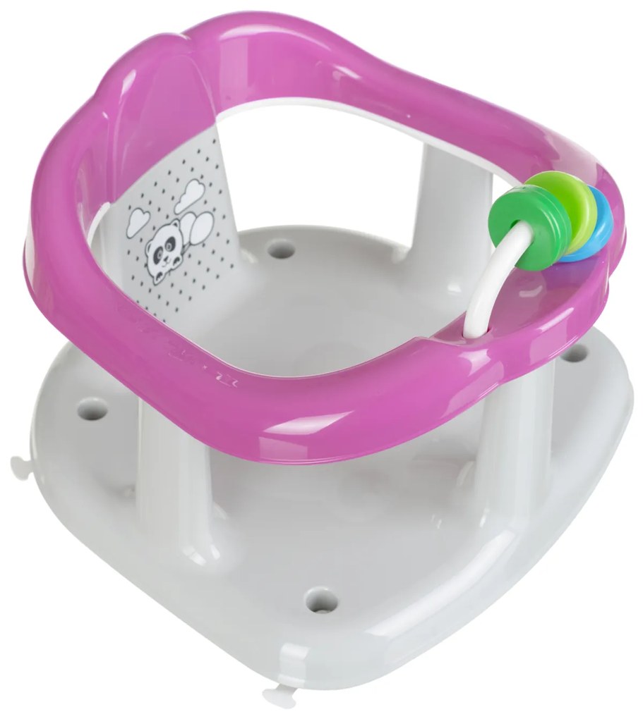 Scaun de baie pentru bebe, cu jucarii, Antiderapant, Panda, Gri cu roz
