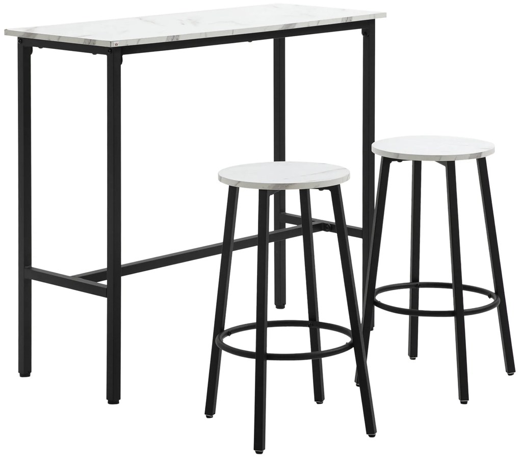 HOMCOM Set Masă și 2 Scaune de Bar din PAL, MDF și Oțel, 100x40x90 cm, Alb și Negru | Aosom Romania