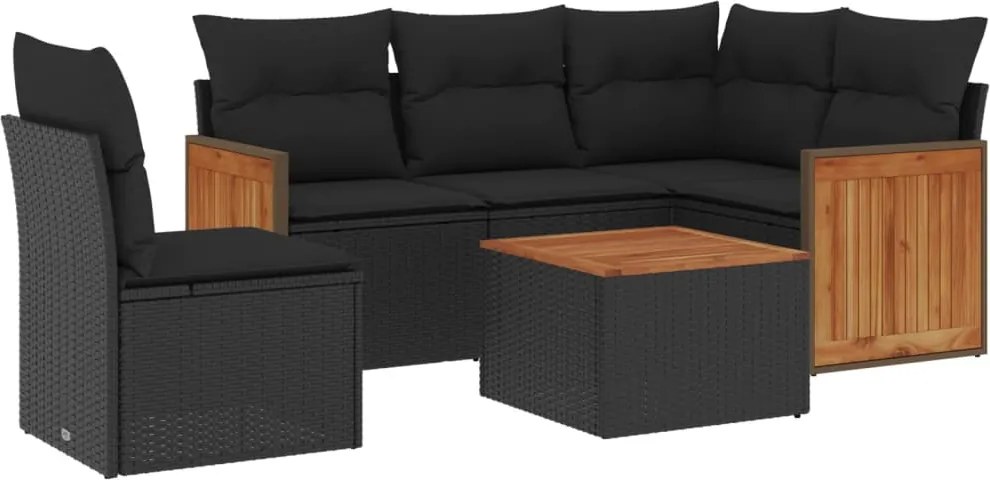 vidaXL Set mobilier de grădină cu perne, 6 piese, negru, poliratan