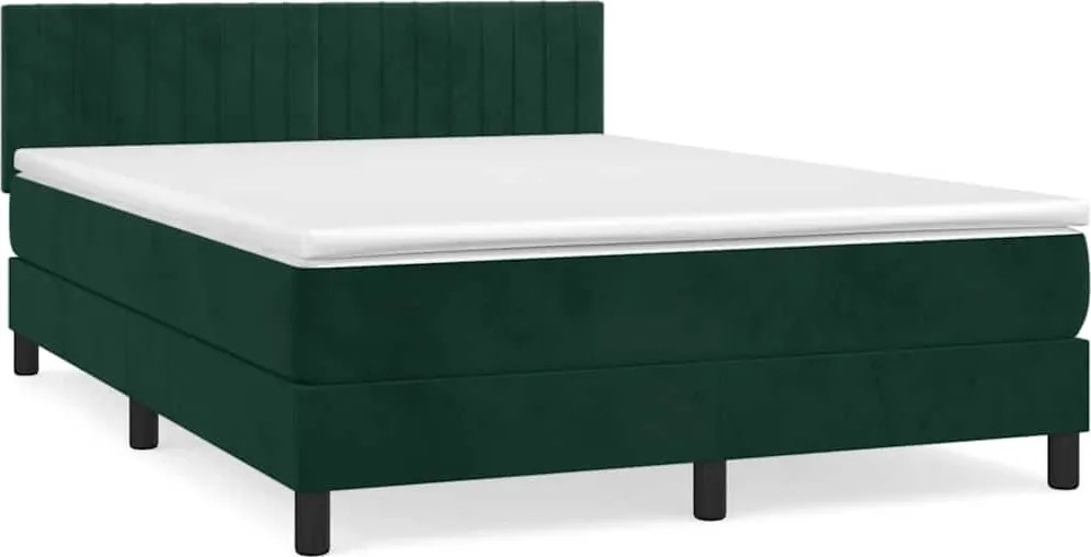 vidaXL Pat box spring cu saltea, verde închis, 140x200 cm, catifea