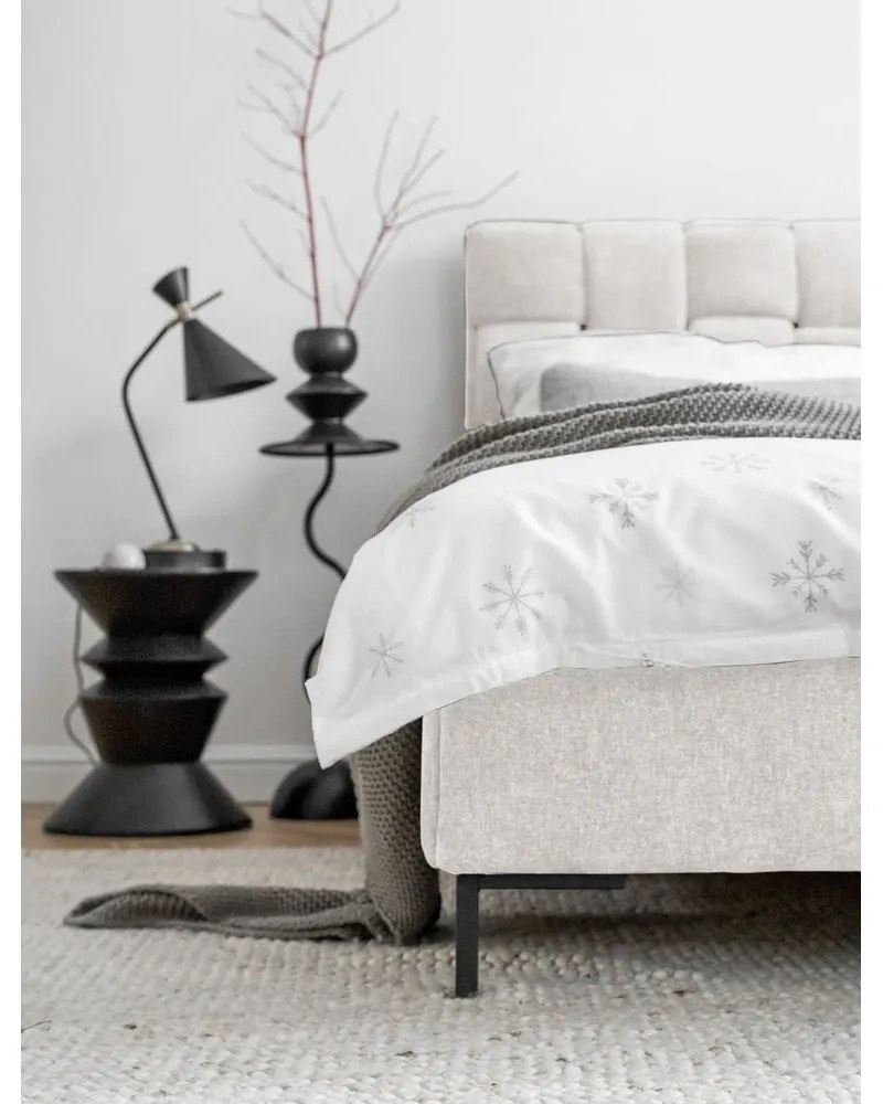 Pat matrimonial crem tapițat cu somieră 180x200 cm Eve – Miuform