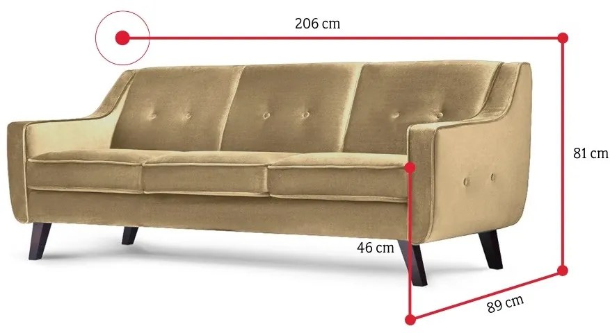 Supermobel Canapea tapitata TERSO 3, 206x81x89, riviera 24 (DAVIS)