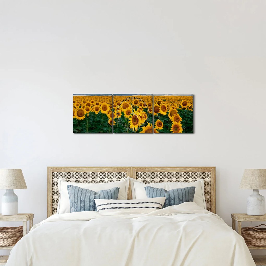 Tablou câmpului de floarea soarelui (cu ceas) (90x30 cm)