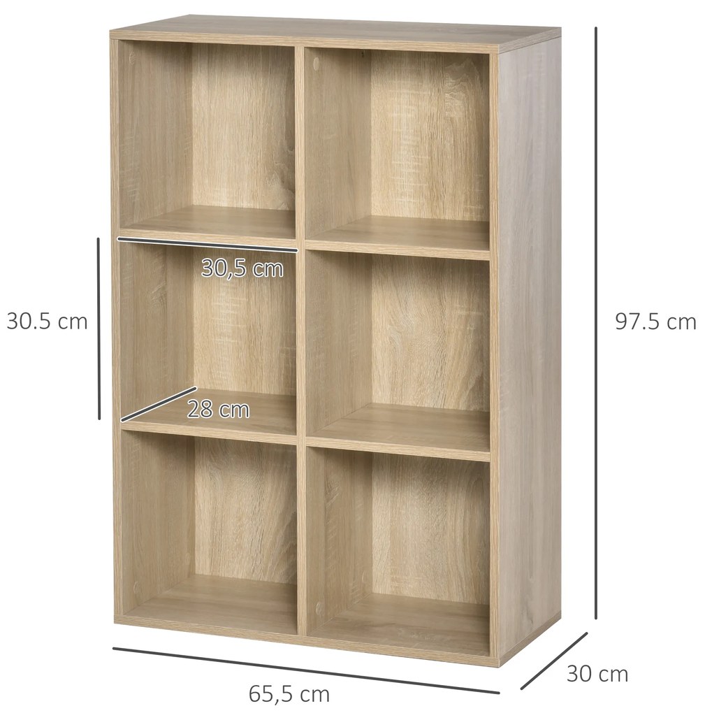 HOMCOM Bibliotecă Modernă cu 6 Cuburi, 65.5x30x97.5 cm, Culoare Stejar | Aosom Romania