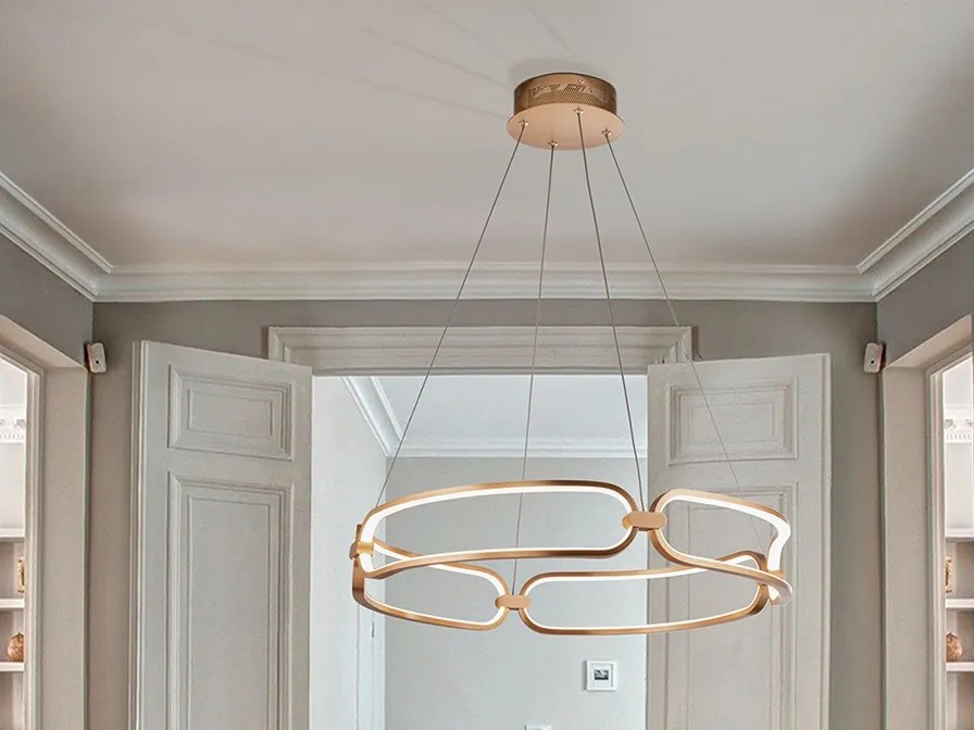 Lustra LED suspendata design ultra-modern, dimabila cu telecomanda, 60cm Colette auriu roze