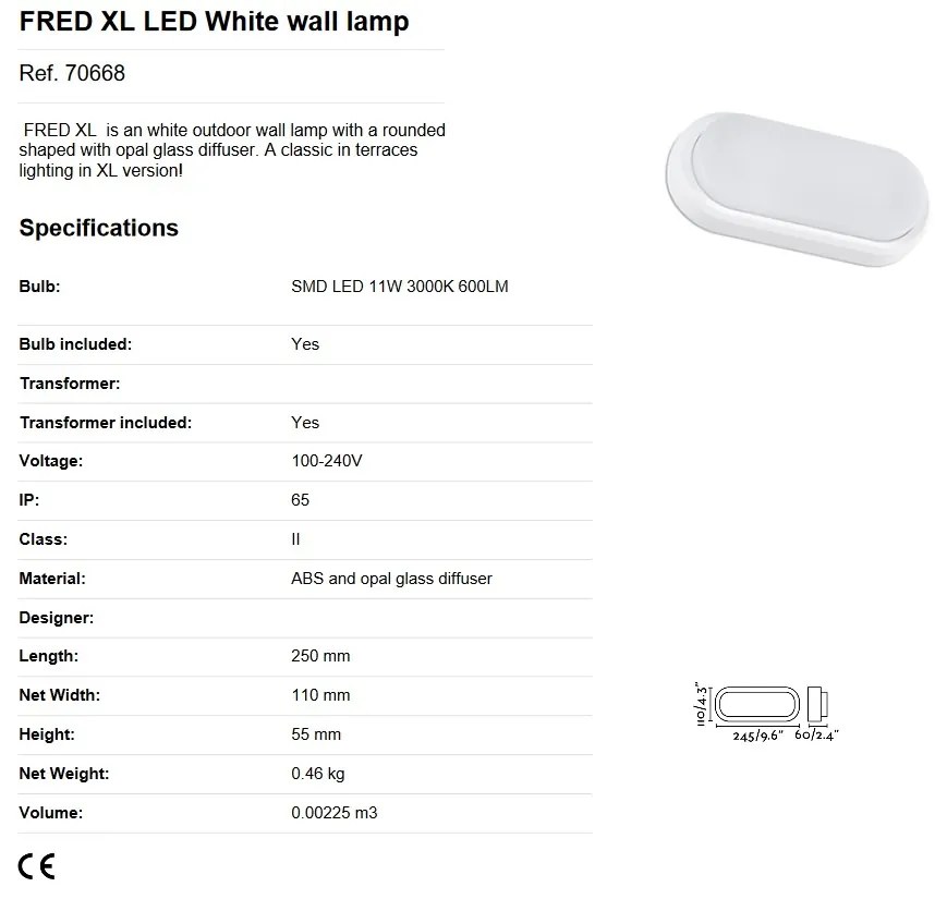 Aplica LED perete exterior stil modern IP65 FRED XL alba