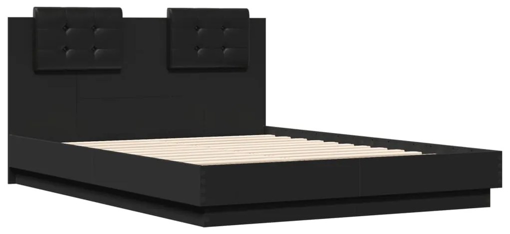 3209948 vidaXL Cadru de pat cu tăblie, negru, 140x190 cm, lemn prelucrat