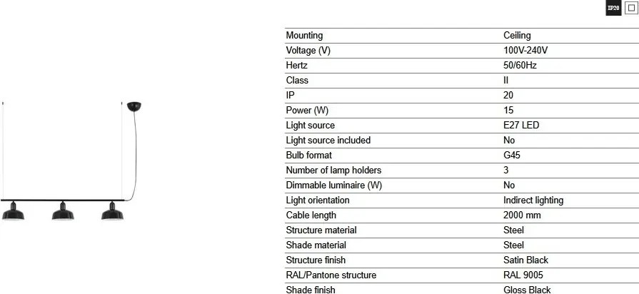 Lustra suspendata metal TATAWIN S 3L negru