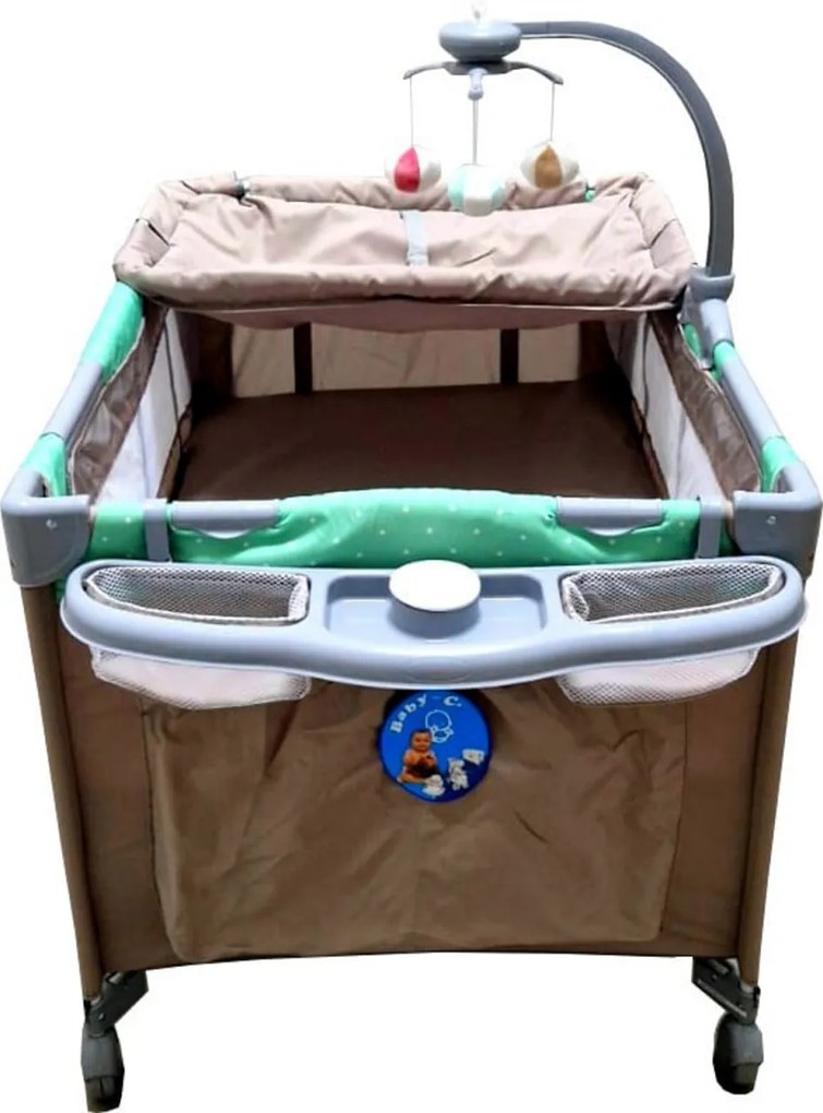 Patut Pliabil si Tarc copii Baby Care™ PRO FMAT, 2 Niveluri de inaltime, Cu melodii si Masa infasat, Carusel cu jucarii din plus, Plasa insecte,