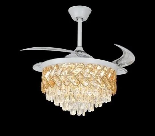 Candelabru cu Ventilator și Telecomandă – 72W LED, 3 Tipuri de Lumină, Intensitate Reglabilă, 6 Viteze, Alb/Auriu
