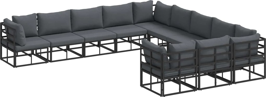 vidaXL Set de canapele pentru grădină cu pernă 11 pcs Negru Aluminiu