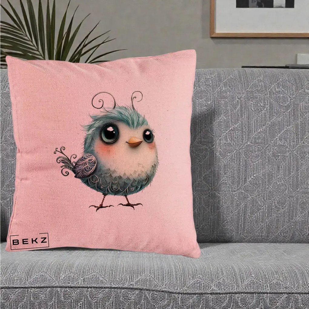Perna Decorativa Pui Teal cu Aripioare Ornamentale, 40x40 cm, Roz, Husa Detasabila, Perna Inclusa, BEKZ®