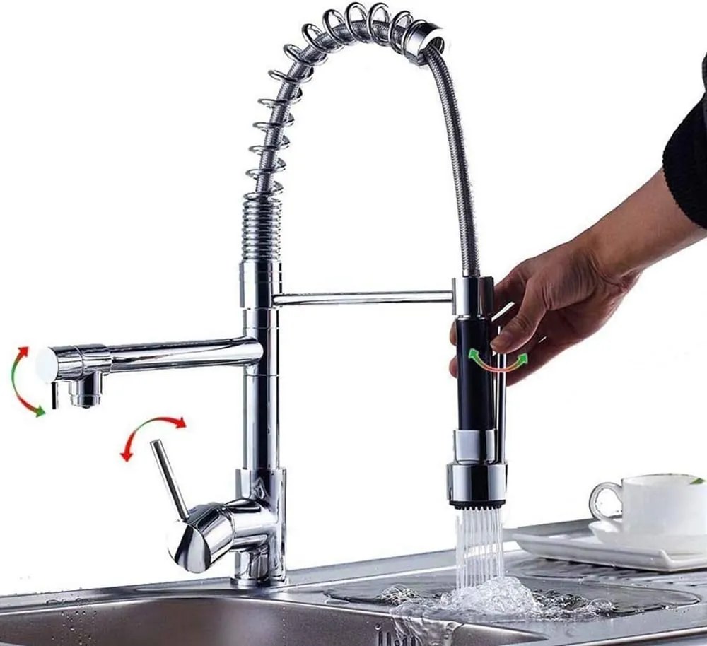Baterie Bucătărie cu Duș Extractibil, Inox și Alamă Crom, Model YD/201 – Soluție Ideală pentru Flexibilitate și Design Elegant în