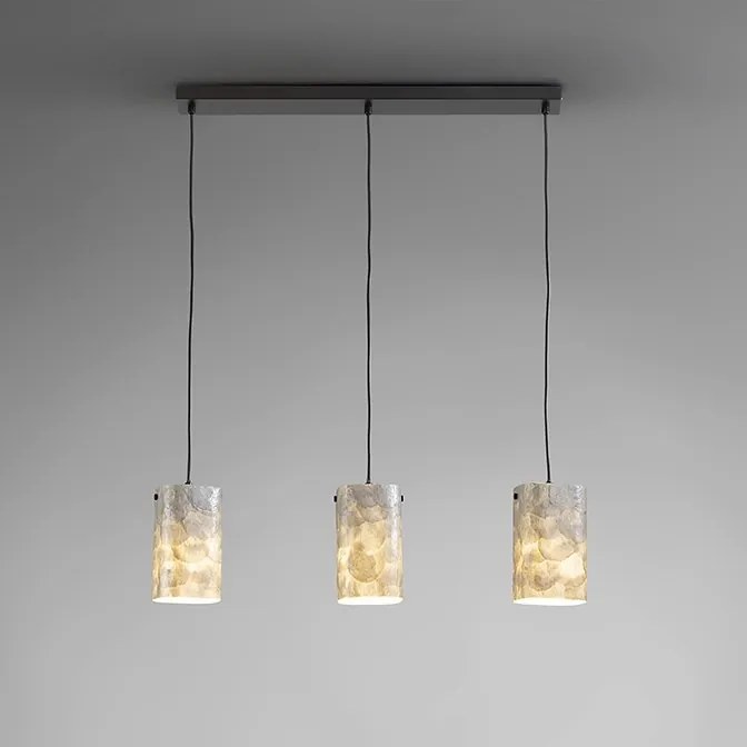 Lustra cu 3 pendule metal negru, sidef alb Nakar