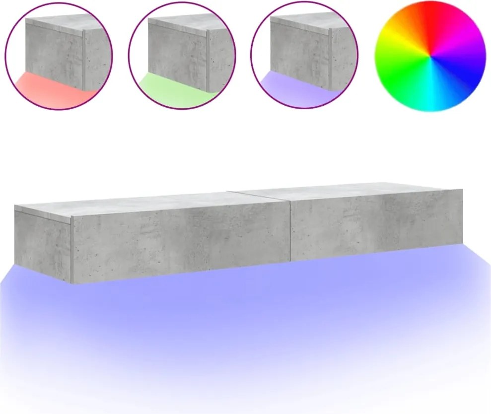 vidaXL Comode TV cu lumini LED, 2 buc., gri beton, 60x35x15,5 cm