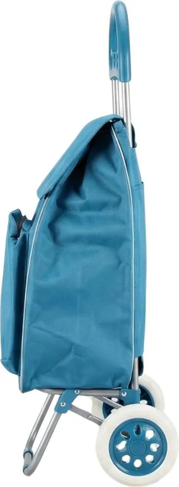 Cărucior de cumpărături Excellent Houseware, pliabil cu 2 roți, buzunar frontal, albastru, 40L
