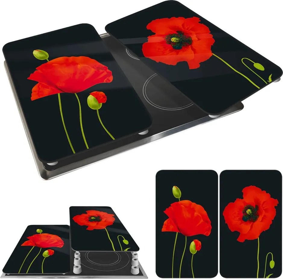 Protecții de aragaz 2 buc. din sticlă temperată 52x30 cm Poppy - Maximex