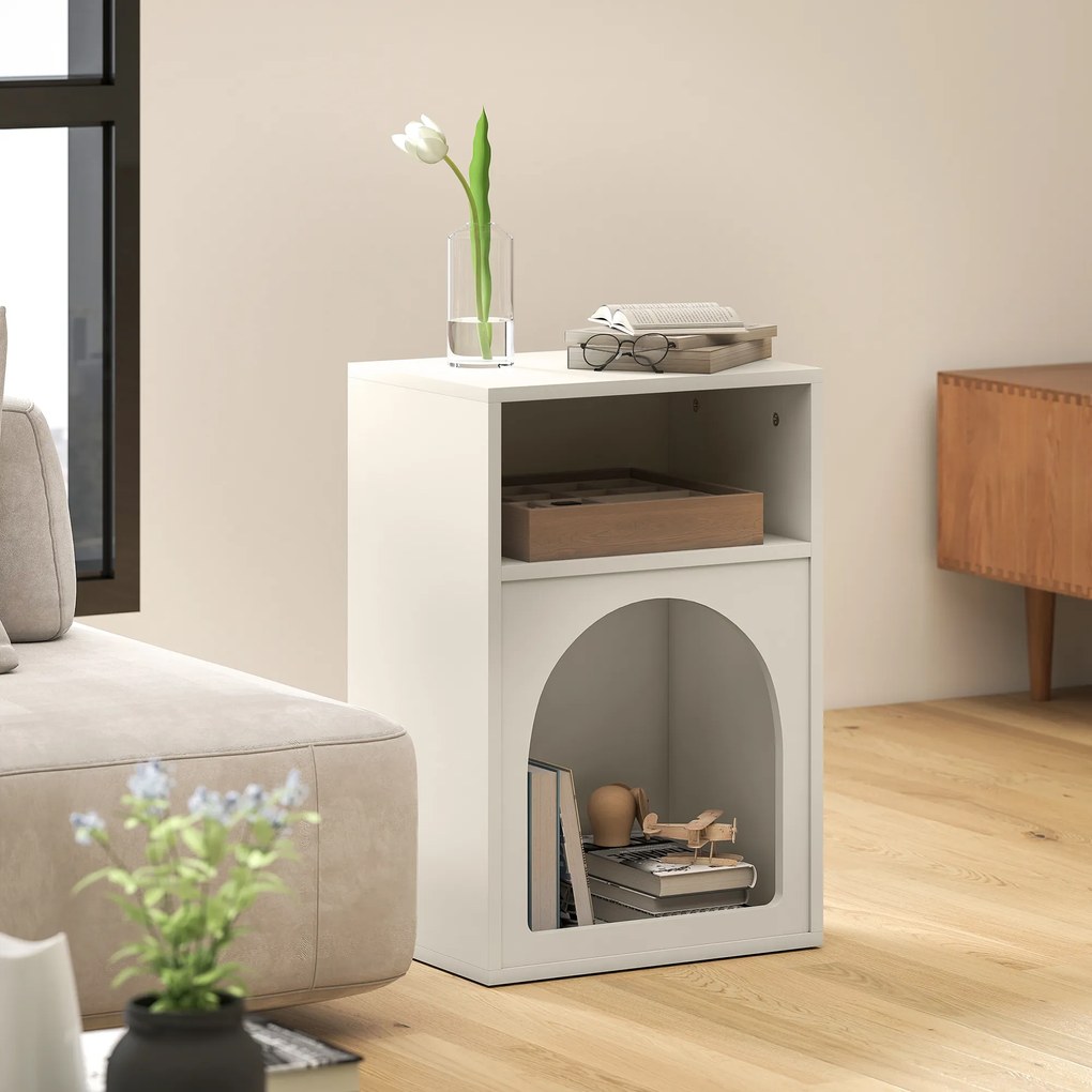 HOMCOM Noptieră Estel cu 2 Compartimente Deschise Model în Forma de Arc 40x30x60 cm Cremă | Aosom Romania
