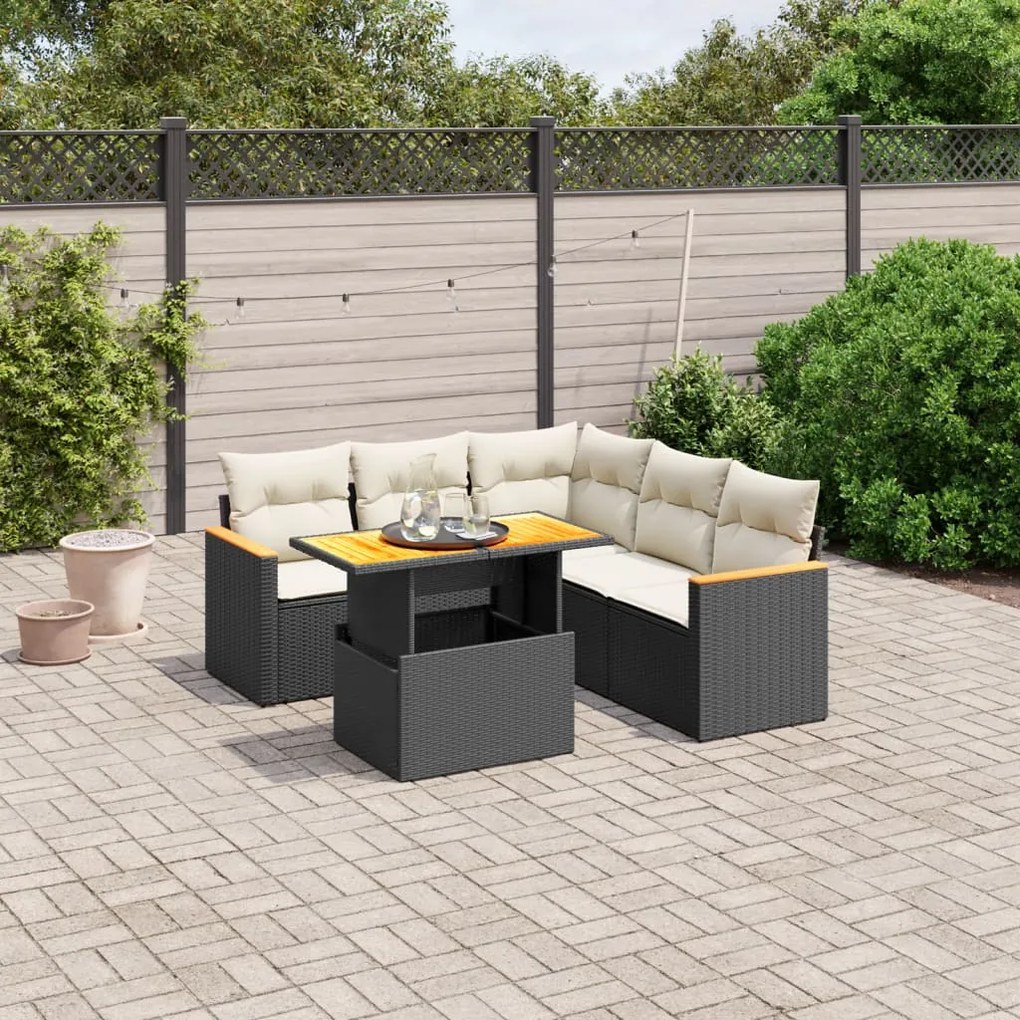 vidaXL Set mobilier de grădină cu perne, 6 piese, negru, poliratan
