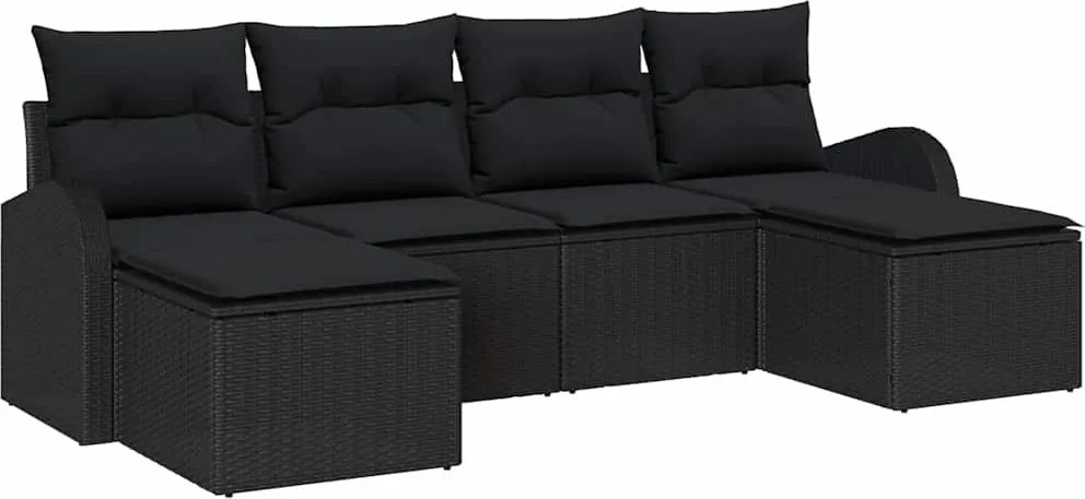 vidaXL Set de canapele pentru grădină cu pernă 6 pcs Negru Poli Rattan