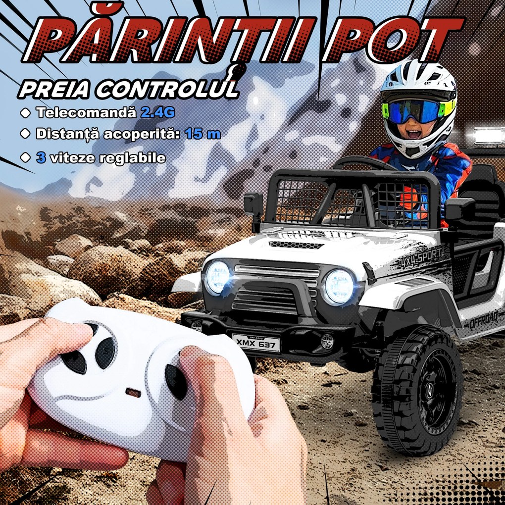 AIYAPLAY Mașină Electrică pentru Copii 3-6 Ani Off-road 12V cu Telecomandă Alb | Aosom Romania
