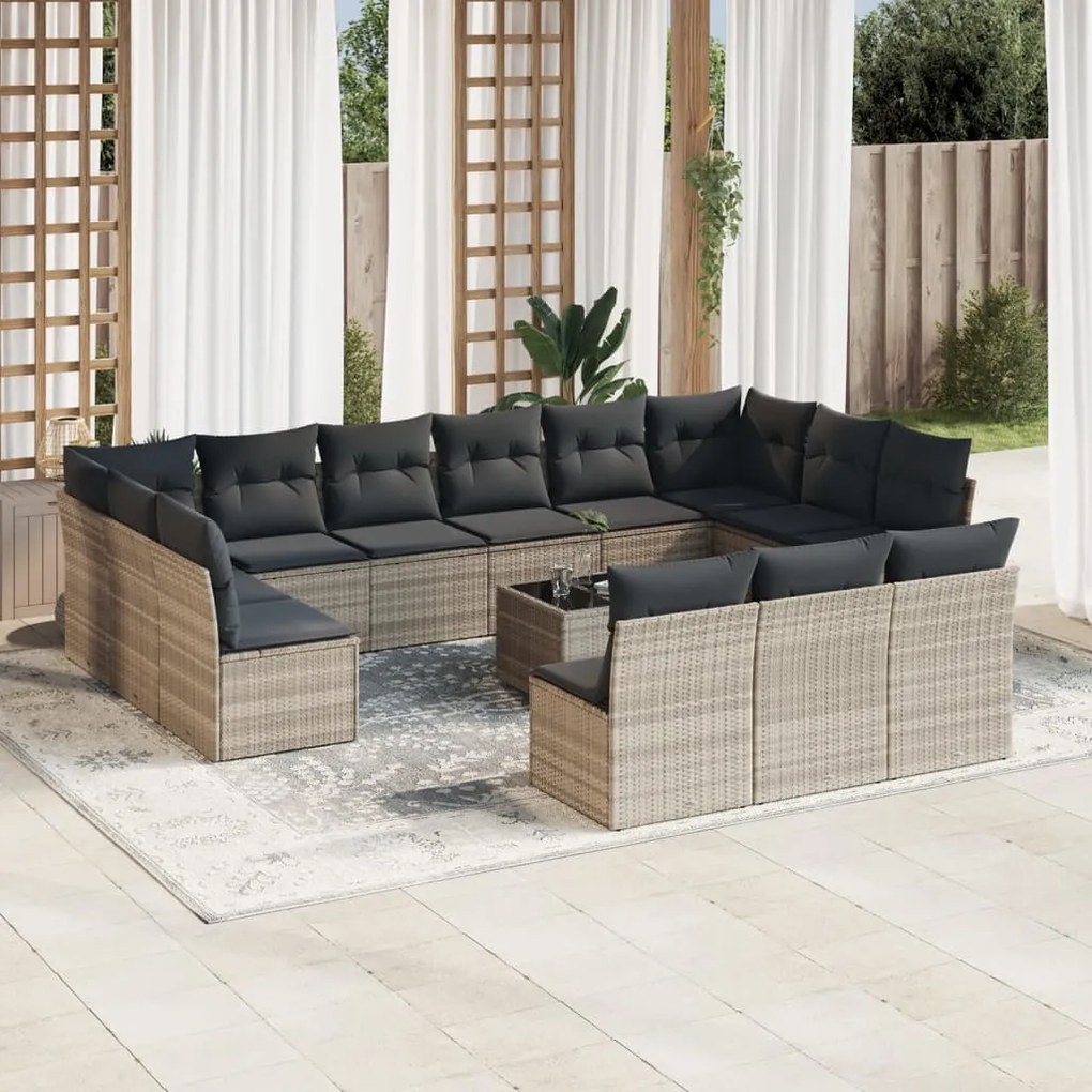 3218402 vidaXL Set mobilier de grădină cu perne,14 piesegri deschis, poliratan