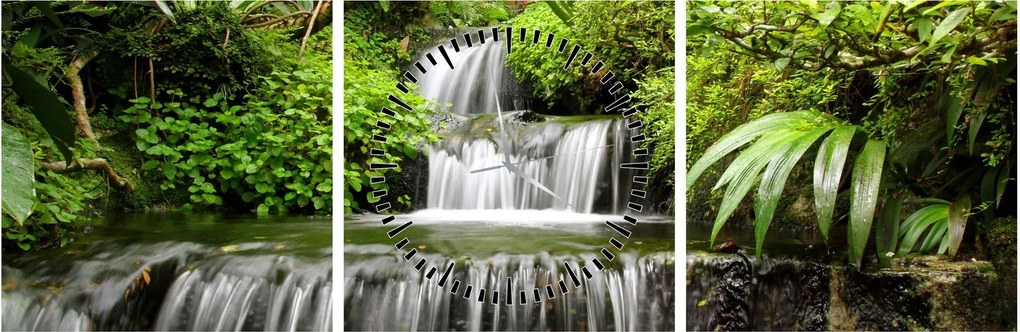 Tablou - Cascadă în pădurea tropicală (cu ceas) (90x30 cm)