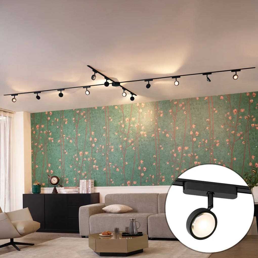 Sistem modern de iluminat pe șine cu 12 spoturi negre monofazate - Magnetic Lance