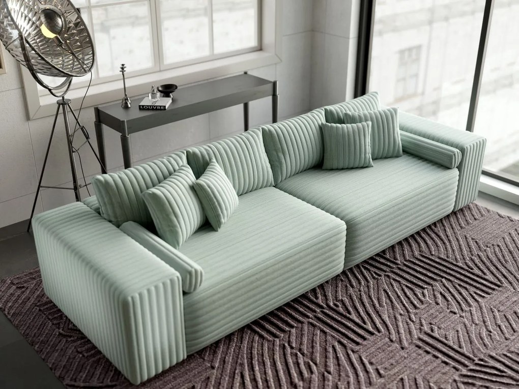 Canapea extensibilă dumonde cu ladă de depozitare si sezut confortabil din spuma high-density, Marbela Ambience Mint XXL 295x100 cm
