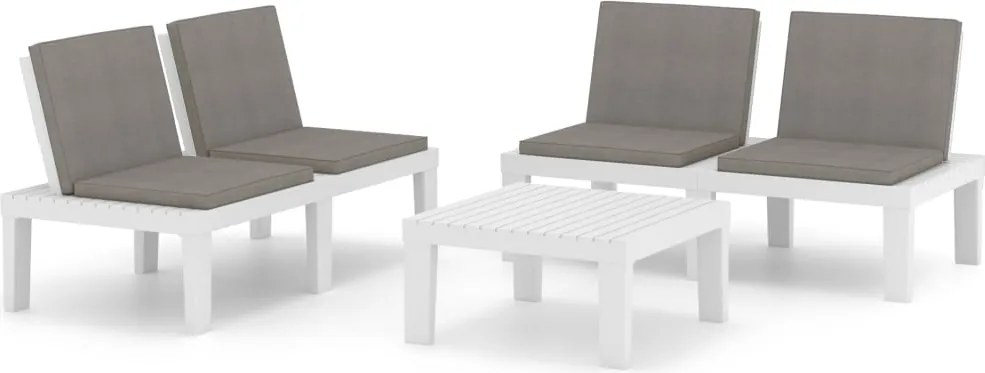 vidaXL Set mobilier de grădină cu perne, 3 piese, alb, plastic