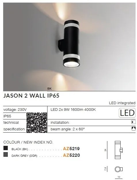 Aplica LED pentru iluminat exterior IP65 JASON 2 BK