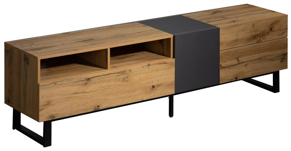 Mobilă TV modernă cu design în blocuri de culoare, Culoare naturală+Negru | Aosom Romania