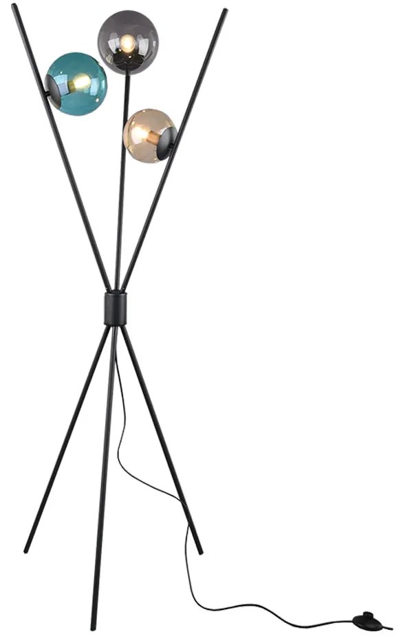 LAMPADAR LANCE, METAL, NEGRU MAT, ABAJUR STICLA, 3XE14, 28 W EXCL