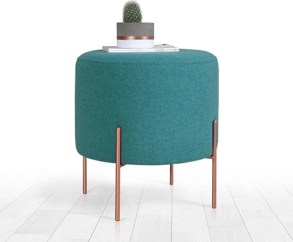 Taburet COPPER 45, verde/cupru, material textil/otel, 40x40x42 cm