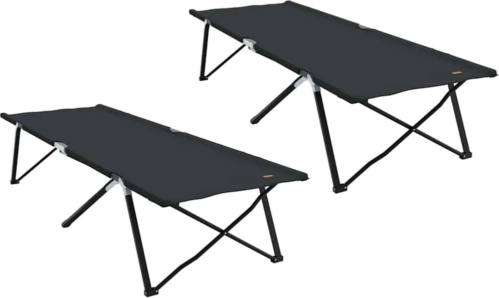 vidaXL Pat pliabil pentru camping Manual 2 pcs Negru 206 x 76 x 74 cm