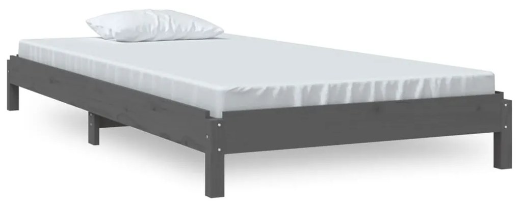 820404 vidaXL Pat stivuibil, gri, 90x200 cm, lemn masiv de pin
