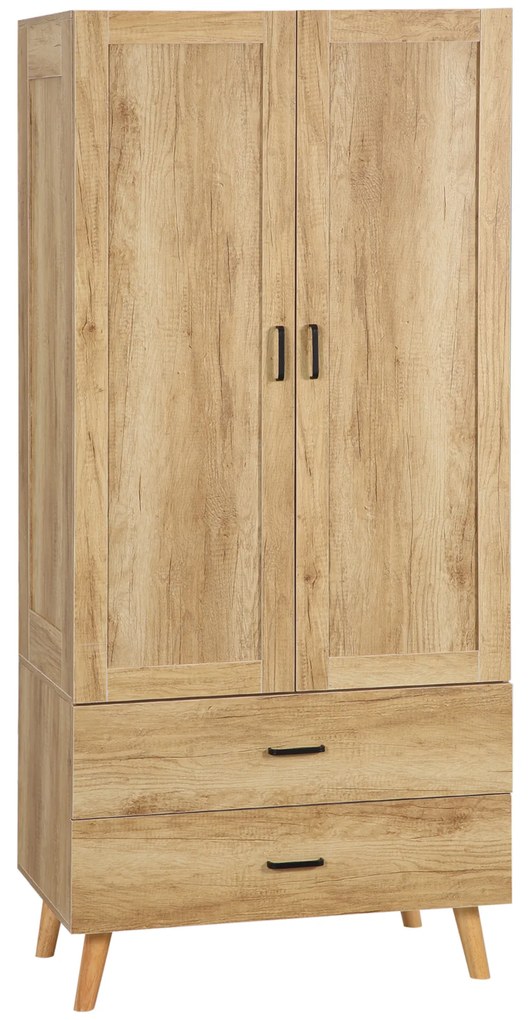 HOMCOM Dulap Dormitor 2 Uși cu 2 Sertare și Bară pentru Umerașe 80x54x180 cm Lemn | Aosom Romania