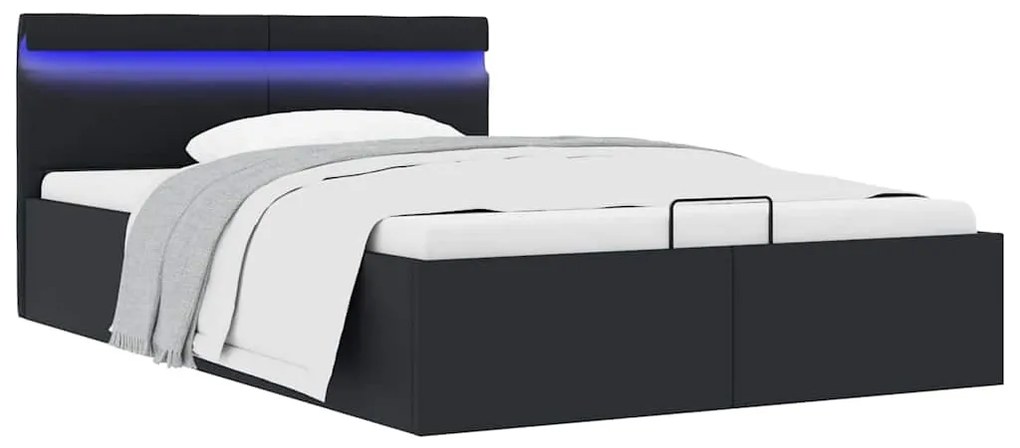 vidaXL Cadru pat hidraulic ladă cu LED negru 120x200cm piele ecologică