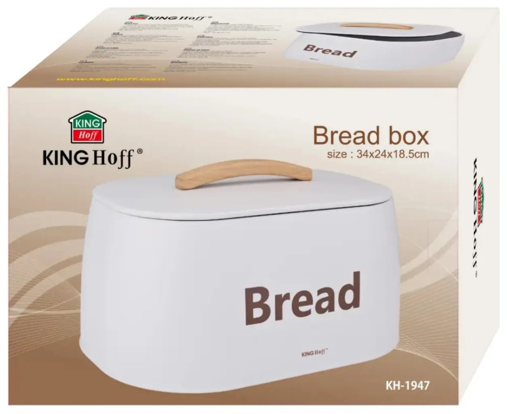 Cutie pentru pâine din metal, 34×24×18.5 cm, albă, Kinghoff KH-1947