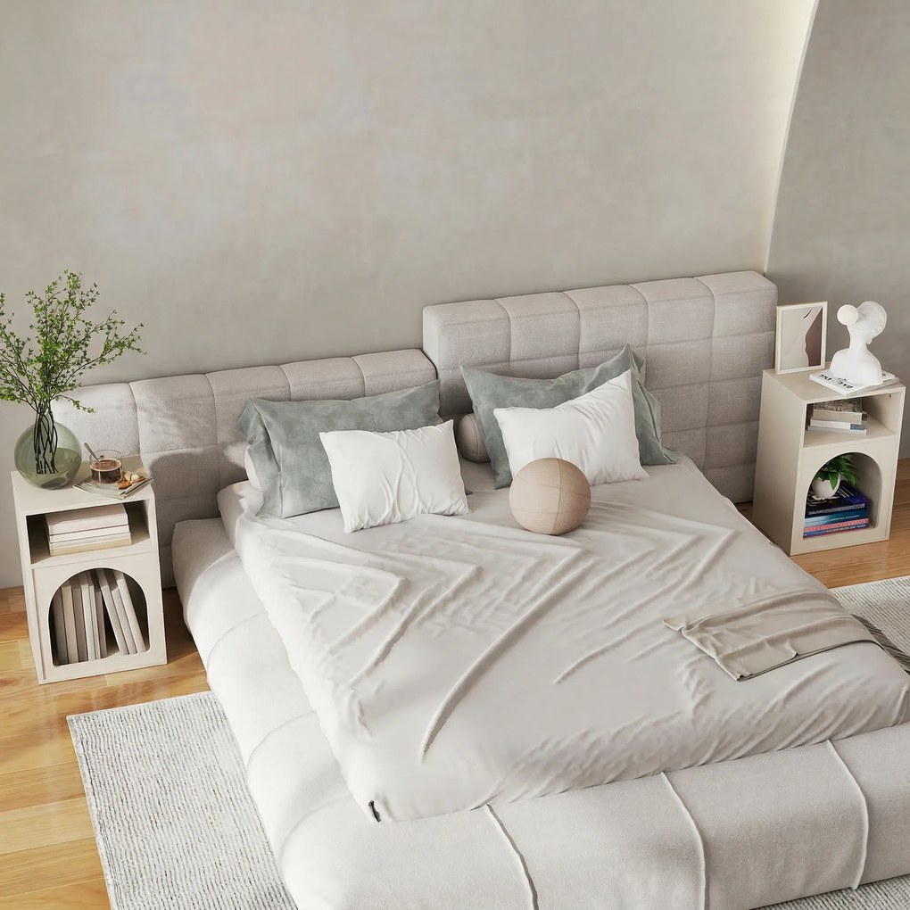 HOMCOM Set de 2 noptiere, noptieră cu compartimente deschise, design arcuit, 40 x 30 x 60 cm, crem | Aosom Romania