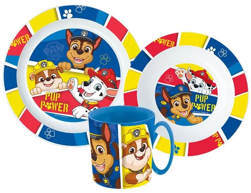 Patrula Cățelușilor Set de masă Pup Power, set din plastic micro cu cană 350 ml