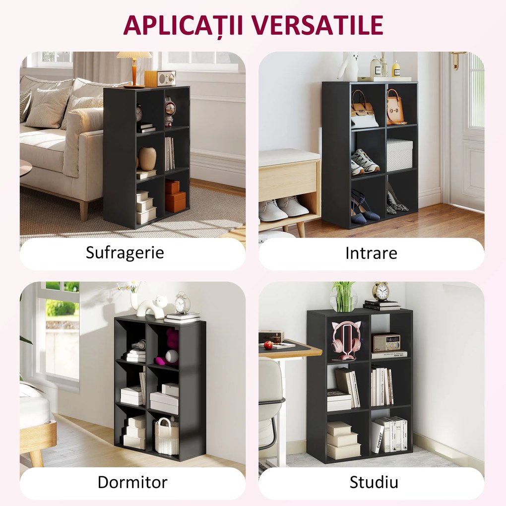 HOMCOM Bibliotecă Modernă Modulară cu 6 Compartimente din PAL, Maro | Aosom Romania