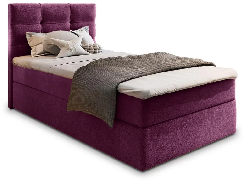 Pat tapitat boxspring GLORIEN 90x200 cm purpura Saltea: Saltea cu arcuri Bonell