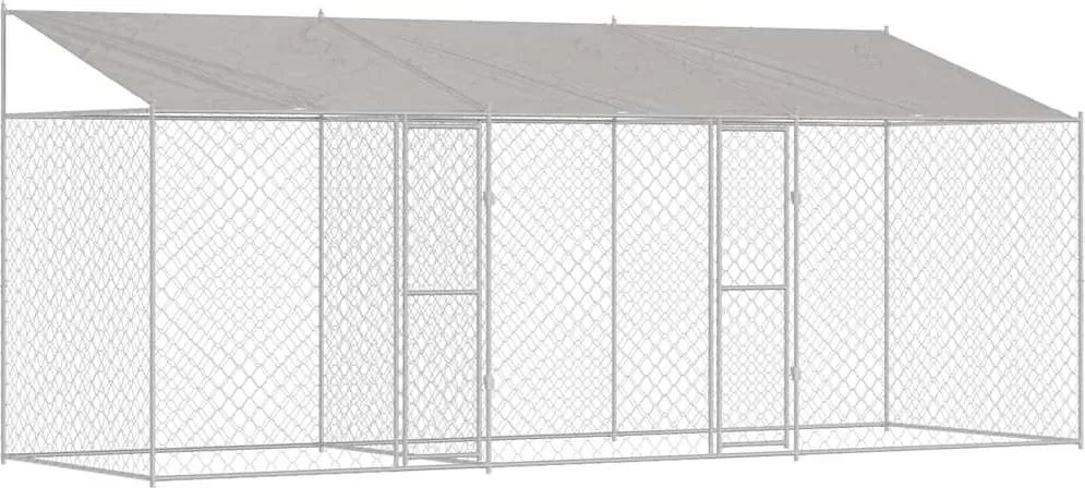 vidaXL Cușcă pentru câini cu acoperiș Argintiu 600 x 200 x 256 cm