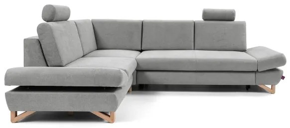 Colțar extensibil AVESTA tapițat, cu spațiu de depozitare, L, stânga, gri