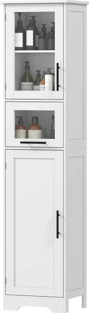 HOMCOM Coloană pentru baie, mobilier de depozitare cu sertar, 2 uși și raft reglabil, 40 x 31 x 170 cm, alb | Aosom Romania