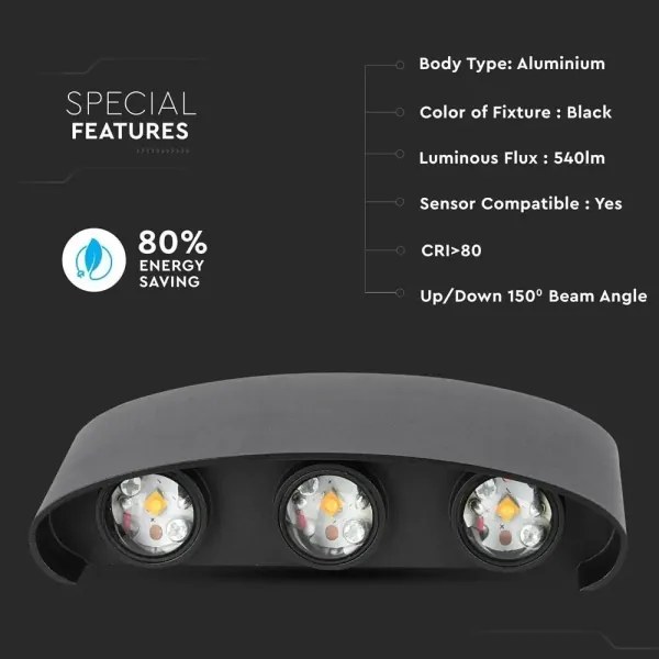 Aplică LED de exterior 6xLED/6W/230V IP54 3000K neagră