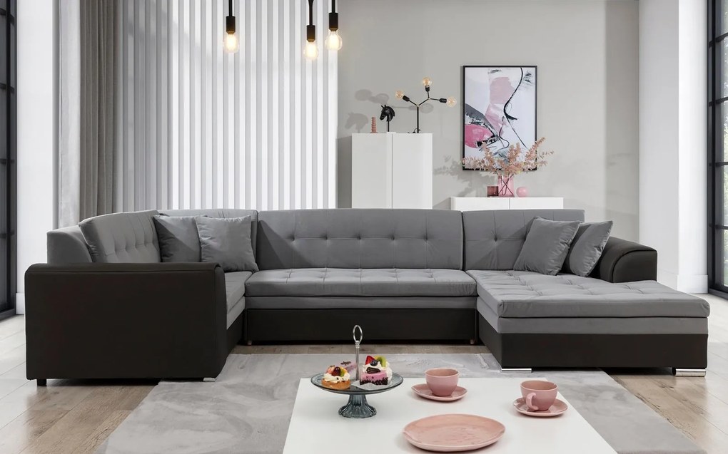 Colțar lemn masiv Formă U Extensibil Damasc 338x189cm Personalizabil - Monolith 97 + Monolith 84, Dreapta