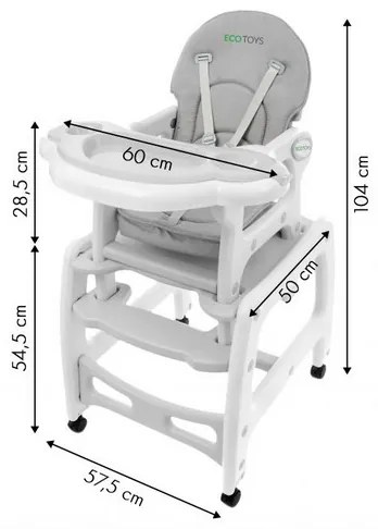 Scaun de masa 3 in 1 Ecotoys HC-223 Gri