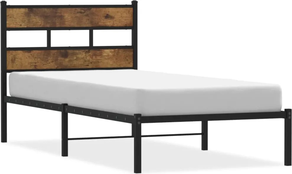 vidaXL Cadru pat metalic fără saltea, stejar fumuriu, 100x190 cm